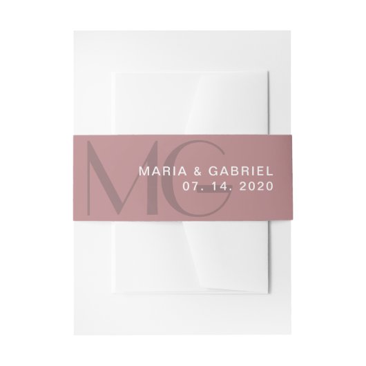 Minimal staubige Rose Monogramm Hochzeit Einladung Einladungsbanderole (Vorderseite Beispiel)