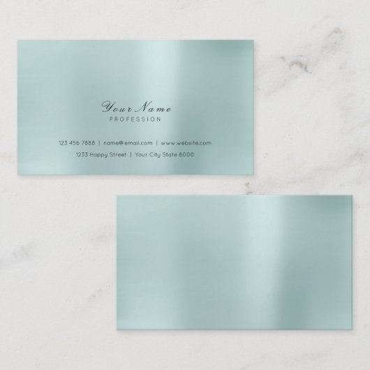 Minimal Steel Pearly Aqua Delicate Script Vip Visitenkarte (Vorne/Hinten)