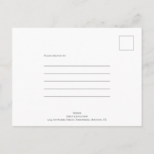 Minimal Stift uns in Script gray Save the Date Ankündigungspostkarte (Rückseite)