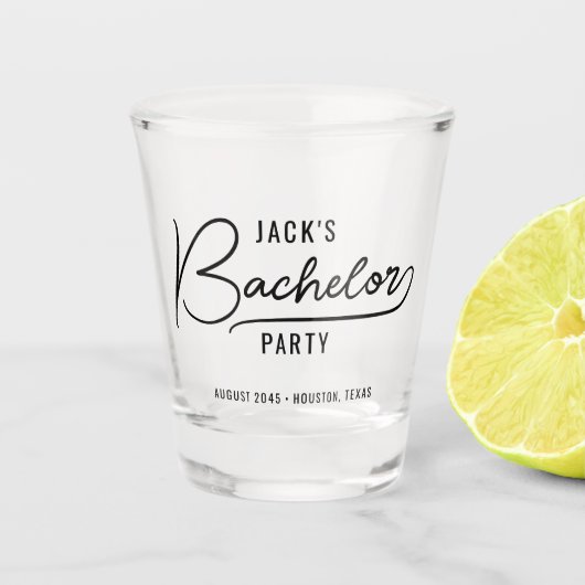 Minimal Stilvolle Bachelor-Party-Favoriten Schnapsglas (Vorderseite)