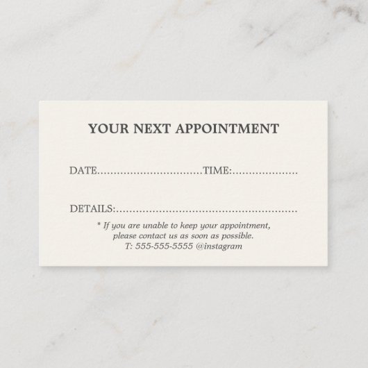 Minimal stilvolle Beige Gray Terminierungskarte Visitenkarte (Rückseite)