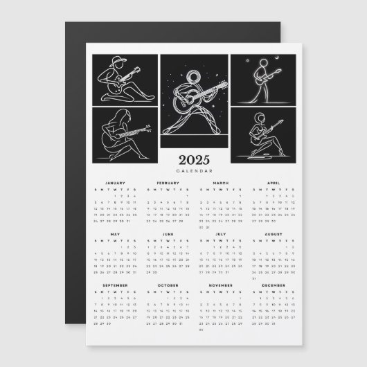 Minimal Strichmännchen Gitarre 2025 Magnetic Calen Magnetkarte (Vorne/Hinten)