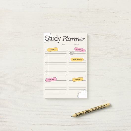 Minimal Study Planner With Hourly Schedule Post-it Klebezettel (Auf Schreibtisch)