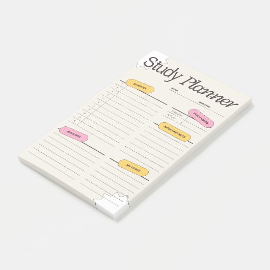 Minimal Study Planner With Hourly Schedule Post-it Klebezettel (angewinkelt)