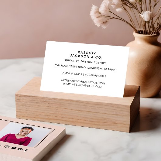 Minimal stylisches Script Monogram Frame Foto Rosa Visitenkarte