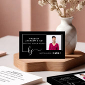 Minimal stylisches Script Monogram Frame Foto Schw Visitenkarte