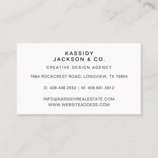 Minimal stylisches Script Monogram Frame Foto Weiß Visitenkarte (Rückseite)