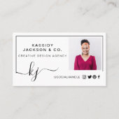 Minimal stylisches Script Monogram Frame Foto Weiß Visitenkarte (Vorderseite)