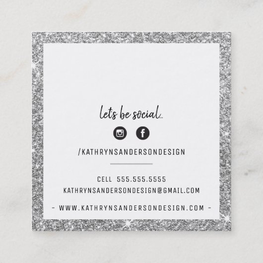 MINIMAL STYLISH Glitzer aus Silber Quadratische Visitenkarte (Rückseite)