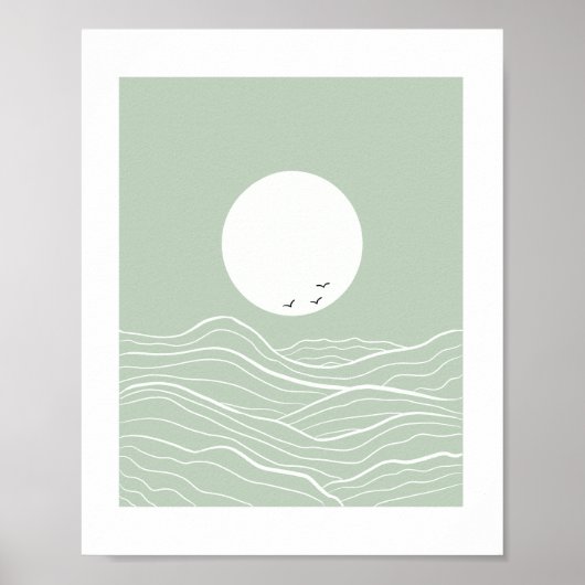 Minimal Sun and Ocean Waves Line Art  Poster (Vorne)