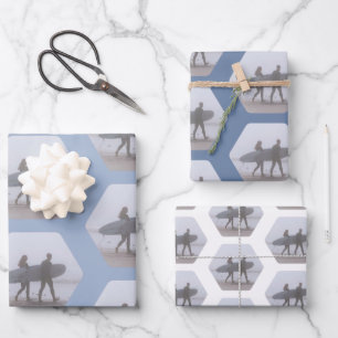 Minimal Surfer Couple Dusty Blue Geschenkpapier Set