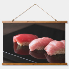 Minimal Sushi Elegance Tapestry – Otoro Art Wandteppich Mit Holzrahmen