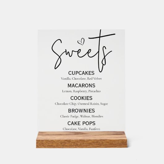 Minimal Sweet Dessert Menu Modernes Schwarz-weißes Acrylschild (Vorderseite)