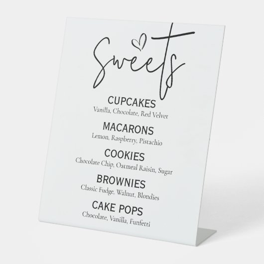 Minimal Sweet Dessert Menu Modernes Schwarz-weißes Sockelschild (Vorderseite)