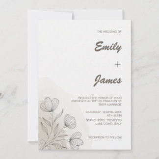 Minimal Taupe Blumenstrauß Kunst Hochzeit Einladun Einladung