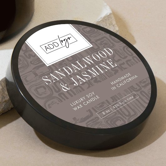 Minimal Taupe Boho Pattern Logo Wax Candle Jar Lid Runder Aufkleber