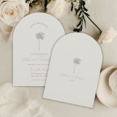 Minimal Taupe Palm Tree Beach Save The Date Einladung