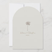 Minimal Taupe Palm Tree Beach Save The Date Einladung (Rückseite)