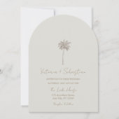 Minimal Taupe Palm Tree Beach Wedding Invitation Einladung (Vorderseite)