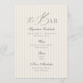 Minimal Taupe Stripe Wedding Bar Menu  Einladung (Vorderseite)