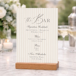 Minimal Taupe Stripe Wedding Bar Menu  Einladung