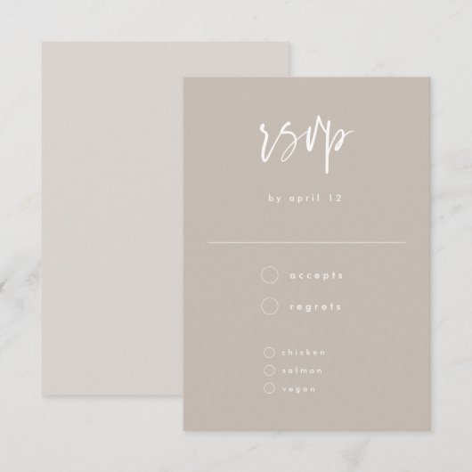 Minimal Taupe White Handgeschriebene SkriptWedding RSVP Karte (Vorne/Hinten)