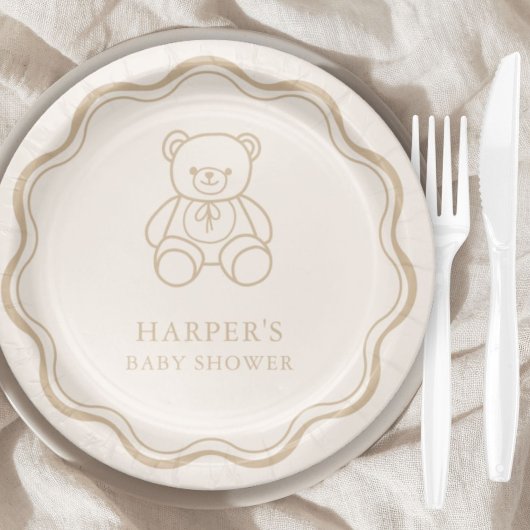 Minimal Teddy Bear Gender Neutral Baby Shower Pappteller