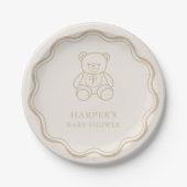 Minimal Teddy Bear Gender Neutral Baby Shower Pappteller (Vorderseite)