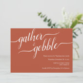 Minimal Terra Cotta Gather & Gobble Erntedank Einladung (Stehend Vorderseite)
