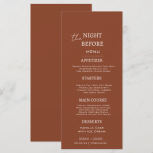 Minimal Terracotta am Abend vor der Hochzeit Menükarte