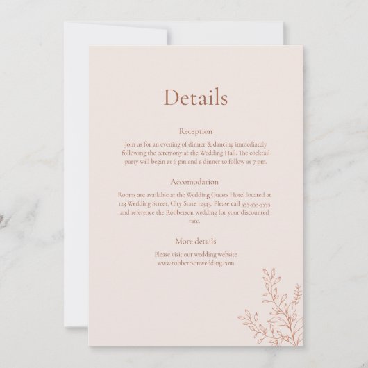 Minimal Terracotta Botanical Details Card Einladung (Vorderseite)
