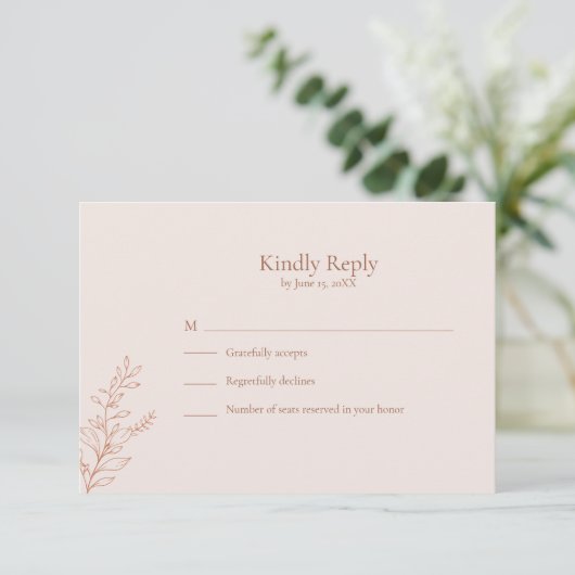 Minimal Terracotta Botanical RSVP Card (Stehend Vorderseite)