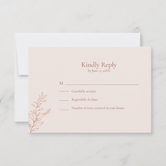 Minimal Terracotta Botanical RSVP Card Karte (Vorderseite)