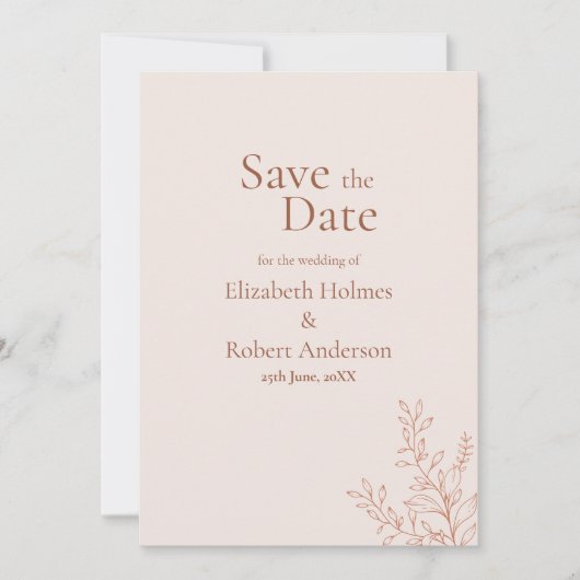 Minimal Terracotta Botanical Save the Date Einladung (Vorderseite)