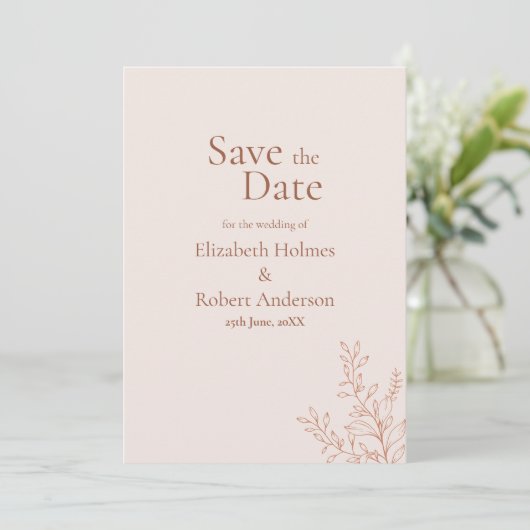 Minimal Terracotta Botanical Save the Date Einladung (Stehend Vorderseite)