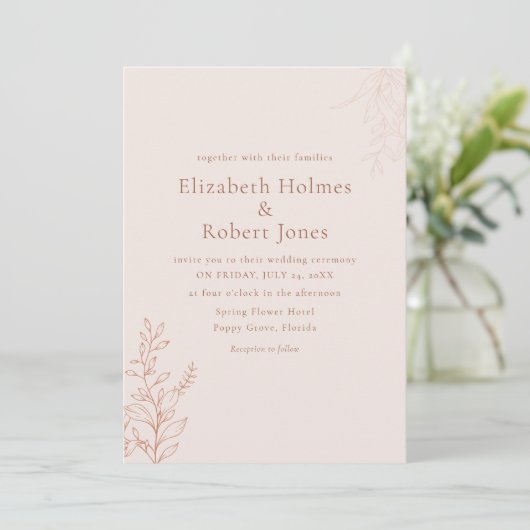 Minimal Terracotta Botanical Wedding Invitation Einladung (Stehend Vorderseite)