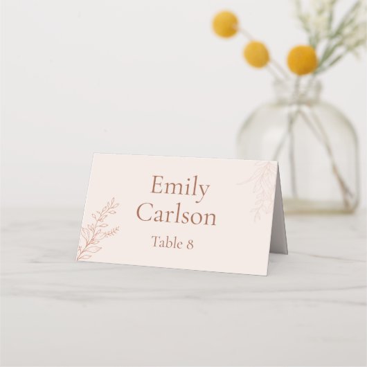 Minimal Terracotta Botanical Wedding Place Card Platzkarte (Vorderseite)