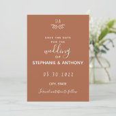 Minimal Terracotta Branch Calligraphy Wedding Save The Date (Stehend Vorderseite)