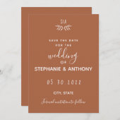 Minimal Terracotta Branch Calligraphy Wedding Save The Date (Vorne/Hinten)