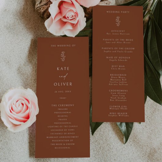 Minimal Terracotta Burnt Orange Wedding Programm