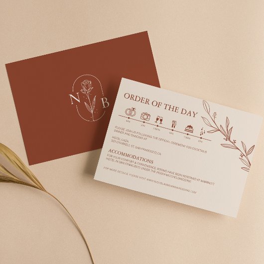 Minimal Terracotta Burnt Orange Wedding Timeline Begleitkarte
