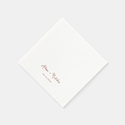 Minimal Terracotta Calligraphy Script Wedding Serviette (Ecke)