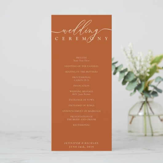 Minimal terracotta Ceremony wedding Programm (Stehend Vorderseite)