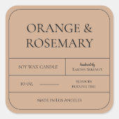 Minimal Terracotta Clay Earthy Tones Candle Label Quadratischer Aufkleber (Vorderseite)