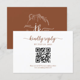 Minimal Terracotta Floral Monogram QR Code Hochzei RSVP Karte