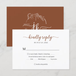 Minimal Terracotta Floral Monogram Wedding RSVP Karte
