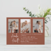 Minimal Terracotta Foto Collage Hochzeit Einladung (Stehend Vorderseite)