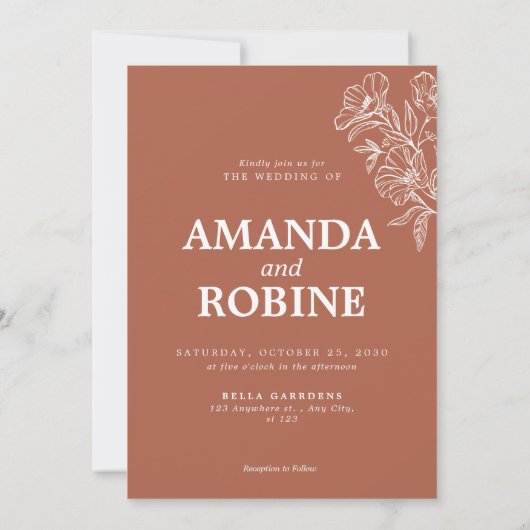 Minimal Terracotta Hochzeit Einladung (Rückseite)