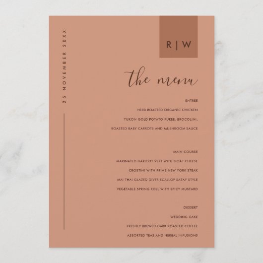 MINIMAL TERRACOTTA RUST ORANGE TYPOGRAPHY MENU MENÜKARTE (Vorderseite)