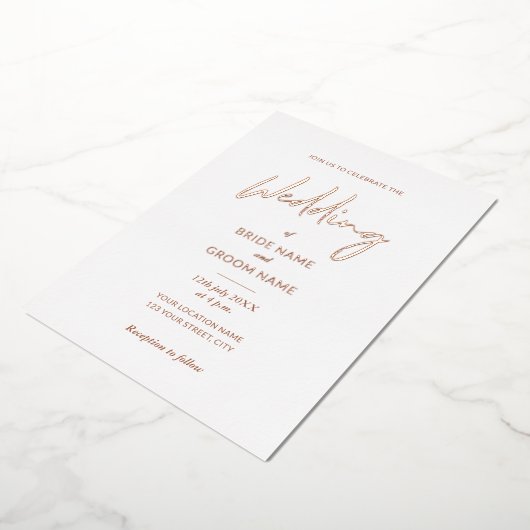 Minimal Terracotta Script Wedding Folieneinladung (Gedreht)